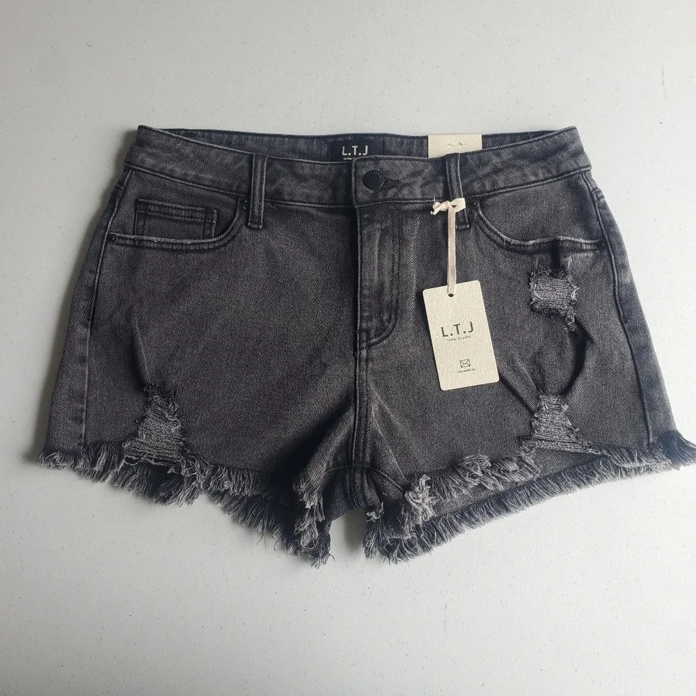 Letter to Juliet Distressed Jean Shorts Womens L Black‎ Acid Wash Grunge Y2K New